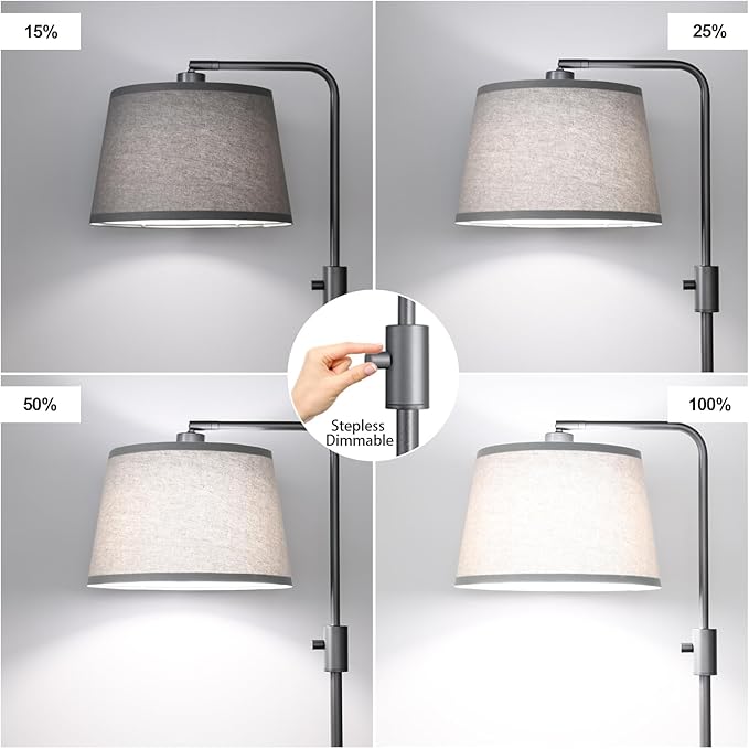 【Upgraded】 Dimmable Floor Lamp, 1000 Lumens LED Edison Bulb Included, Arc Floor Lamps for Living Room Modern Standing Lamp with Linen Shade, Tall Lamps for Living Room Bedroom Office Dining Room-Grey