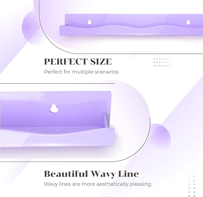 YMVV 6 Pack Nail Polish Wall Mounted Shelf,15 Inch Nail Polish Floating Shelves for 66-90 Bottles Multi-Purpose,Ideal Gift, Great Display for Salons Retailers,Purple