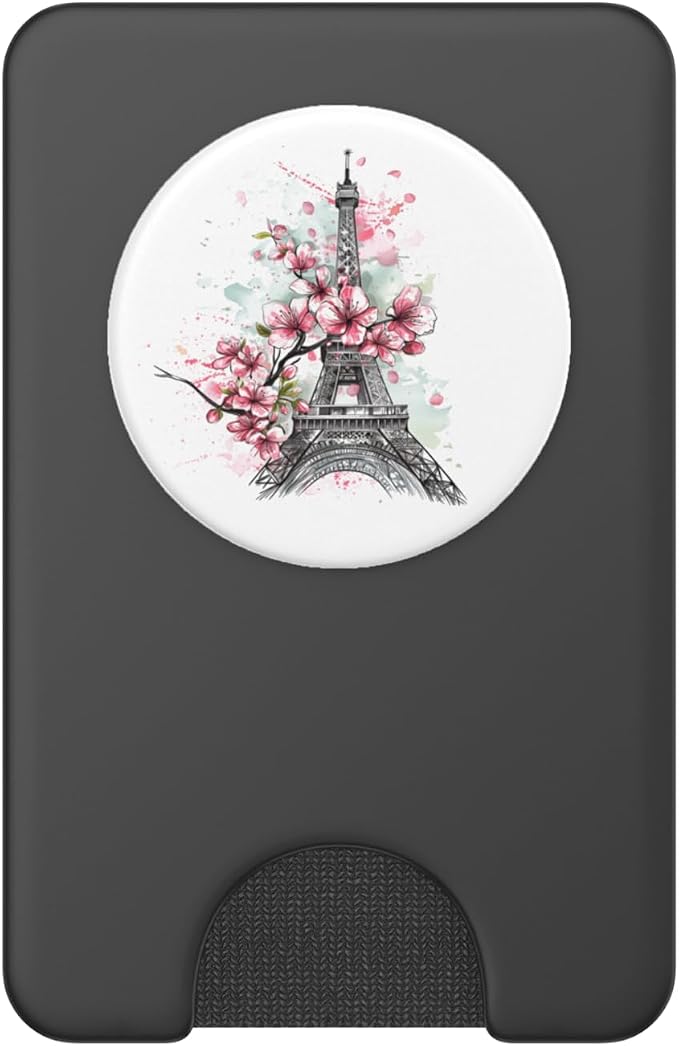 Paris France Eiffel Tower Cherry Blossom Floral Souvenir PopSockets PopGrip for MagSafe