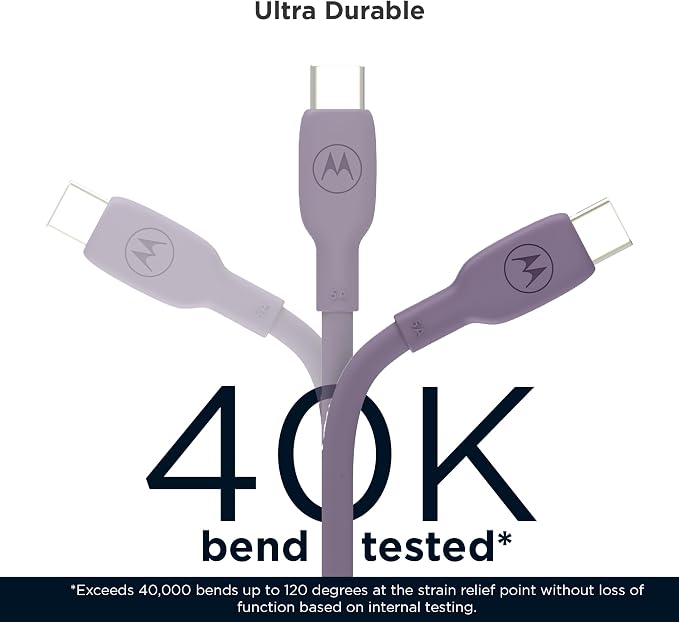 Motorola TurboPower 50W Dual Port Charger + Purple Silicone Cable Bundle