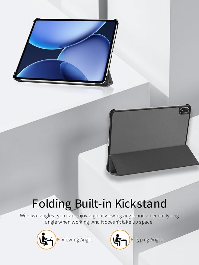 for OnePlus Pad 3 2025 13.2 Inch Android Tablet CaseBOVUGAC Folding Stand Protective Cover with Pencil Holder and Wrist StrapFull Protection Premium PUScratch Resistant(Black)