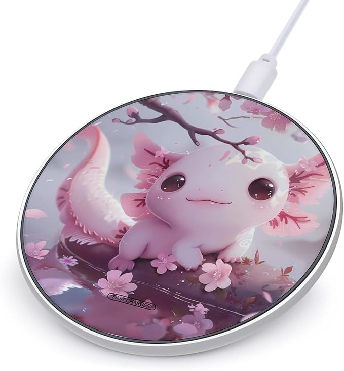 Cherry Blossom Axolotl Wireless Charger Pad Portable Wireless Charging Station Compatible with All Smartphone