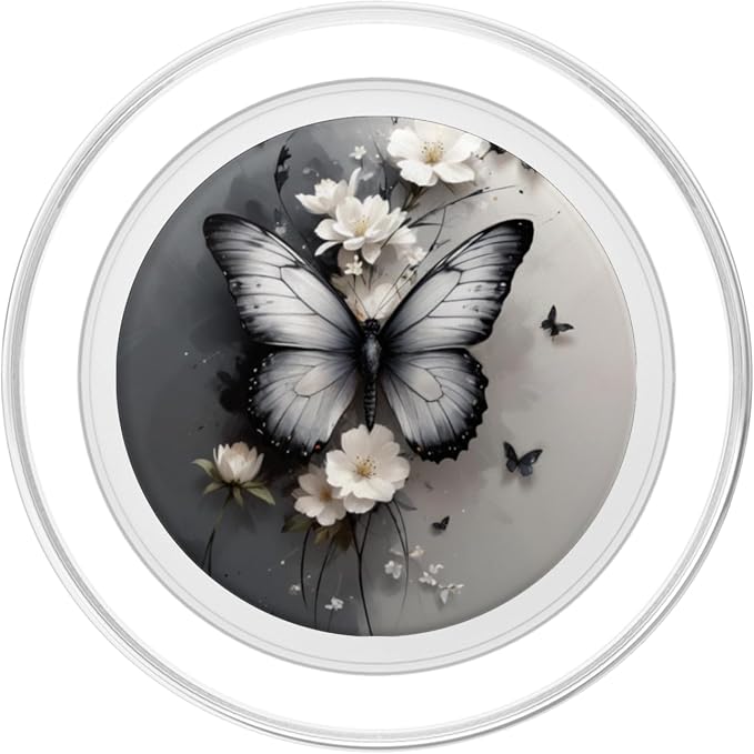 White Butterfly Floral Illustration Print PopSockets Adhesive PopGrip