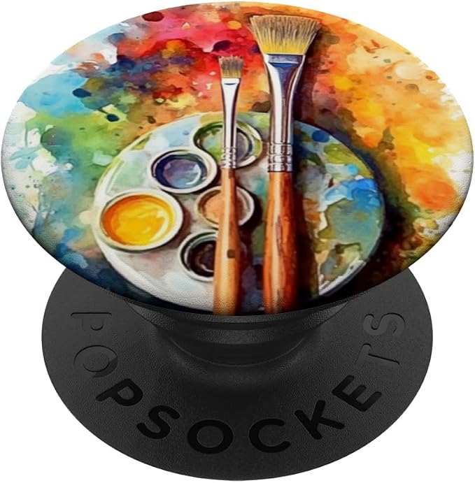 Watercolor Paints Palette And Paintbrush Painter Artists PopSockets Adhesive PopGrip