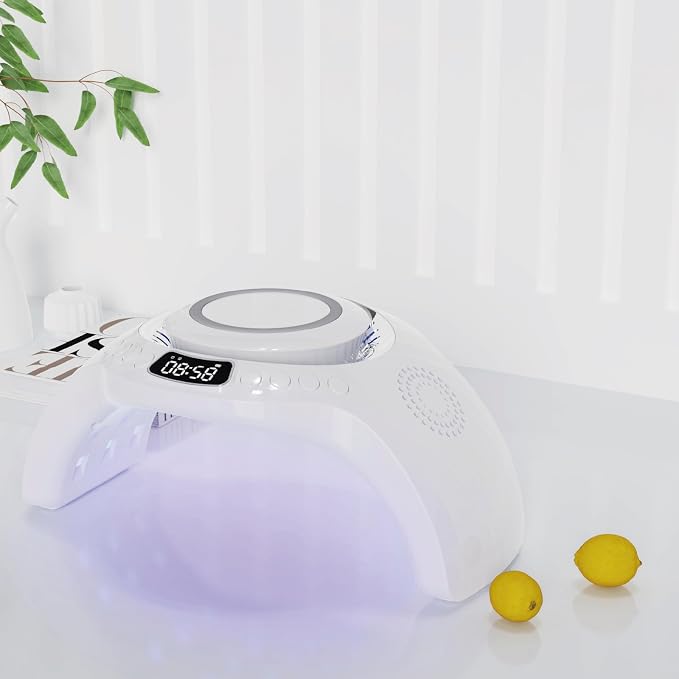 5 in 1 mutifunction Mobile Wireless Charger with Bluetooth Speaker UV Nail Lights Clock AlarmNight Light