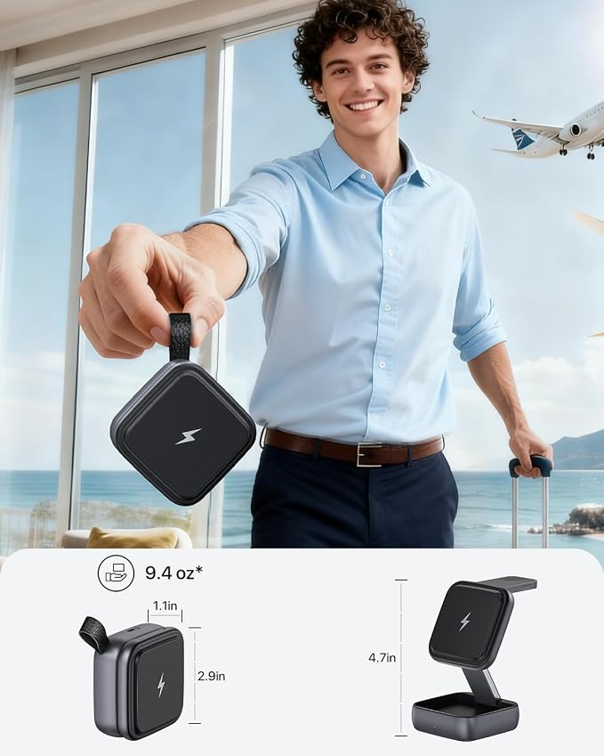 3-in-1 Foldable Wireless Charging Station - Magnetic Fast Charger Dock for 17/16/15/14/13 Ultra/10/9 AirPods Pro - Multi-Device Travel Stand