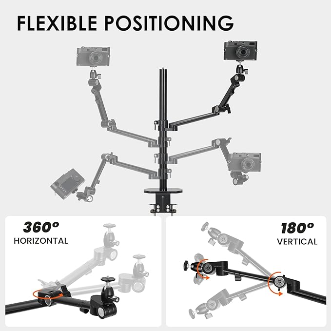 TARION Modular Desktop Camera Mount - 19"/48 cm DSLR Desk Arm with 1/4" Screw Ballhead 360 Degrees Adjustable - Compatible with 35 mm Rods - Titanrig Arm Z