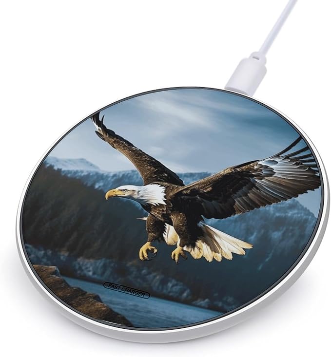 Eagle at Hunting Wireless Charger Fast Charging Pad | Anti-Slip Qi Certified Wireless Charging Pad for All Phones with Wireless Charging Function for Home Office Travel