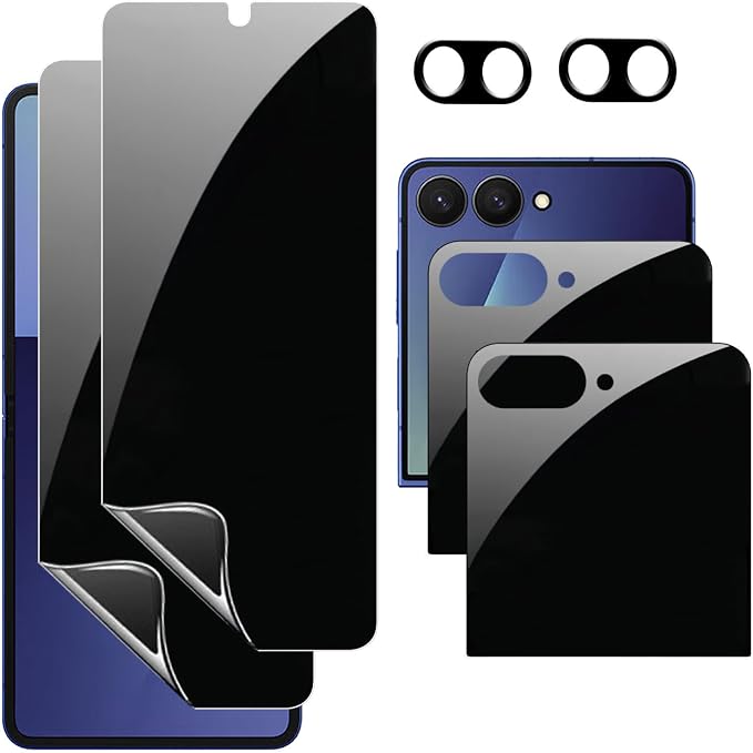 2 Pack Privacy Inner Screen Protector For Samsung Galaxy Z Flip 7 Z Flip 8 2 Pack Outer Anti-spy Tempered Glass +2X Camera Lens Protector Film