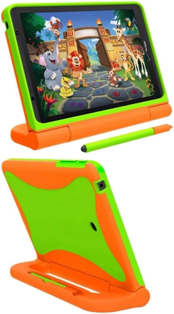 Verizon Rugged Case for Ellipsis 8 Tablet | Ellipsis Kids Tablet | Shockproof Light-Weight Kickstand Handle - Orange/Neon Green