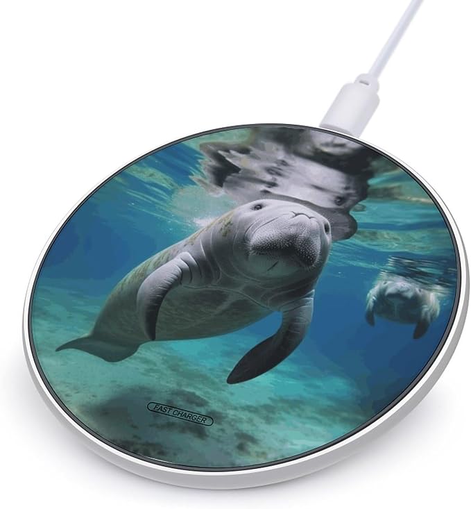 Ocean Animal Manatee Wireless Charger 10W Qi-Certified Fast Wireless Charging Pad with USB Cable &amp LED Indicator Fashion Charger Mat Portable Charging Station for All Qi-Enabled Phones