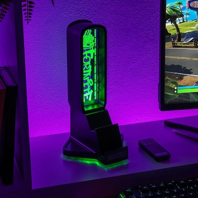 Paladone Fortnite 3-in-1 Headphone Stand and Tech Charging Station with Console Controller Cradle and 2 USB-C Ports RGB Colour Changing Light Panel Officially Licensed Gift for Gamers