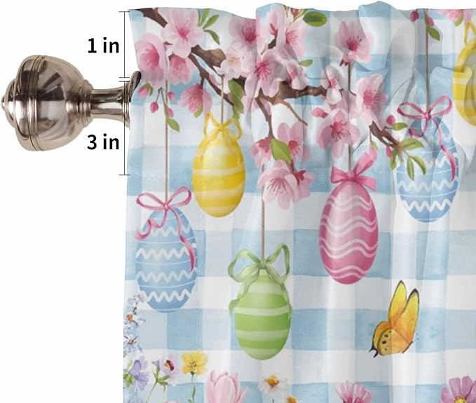 Happy Easter Living Room Curtains 72 Inches length, Spring Watercolor Bunny