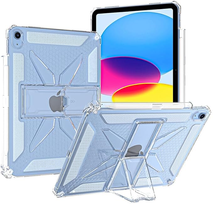 Dteck for Apple iPad 11 inch (A16 11th Gen) iPad 10.9 inch (10th Gen) Slim Clear Case with Kickstand Pencil Holder Reinforced Shockproof Corners Soft TPU Lightweight Protective Cover Transparent