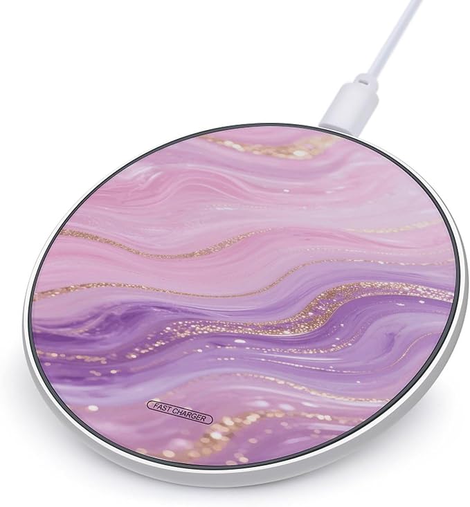 Pink Purple Marble Wireless Charger with USB CableAluminum Alloy Frame 10W Max Compatible Fast Wireless Charging Pad- 3.2ft Cable Included for Travel Home Office Desk