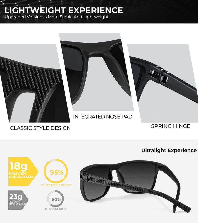 KALIYADI Polarized Sunglasses Men, Lightweight Mens Sunglasses Polarized UV Protection Driving Fishing Golf (Black/G15/Brown)