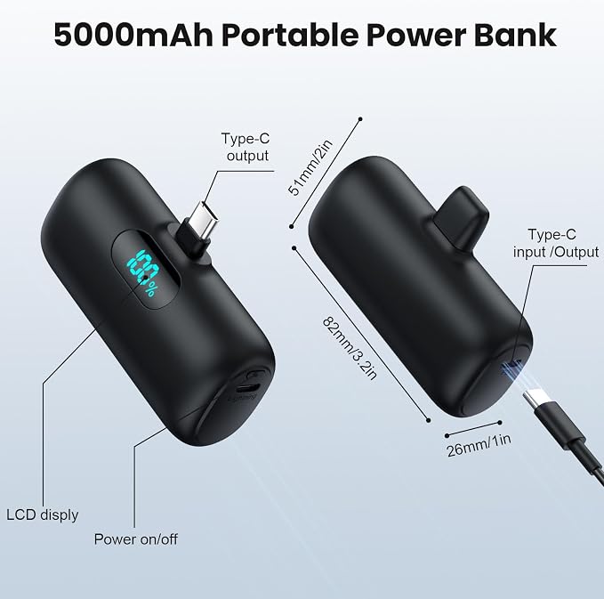 [2 Pack]Small Portable Charger for iPhone 17/16/15 Series5000mAh 3A PD USB C Power Bank Mini Travel Essentials Battery Pack for iPhone 17/17 Pro/16/16 Plus/16 Pro/15 Pro MaxSamsungAndroid/LG etc