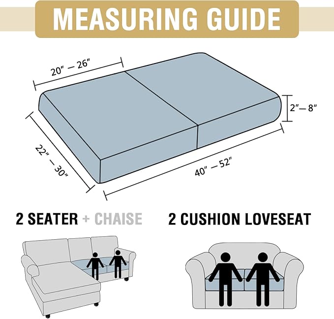 H.VERSAILTEX Stretch Chenille Couch Cover Furniture Protector Seat Cushion Sofa Cover 2 Cushions Non-Slip Couch Covers for Sofa Pets with Elastic Bottom (2 Piece Loveseat Cushion Covers, Beige)