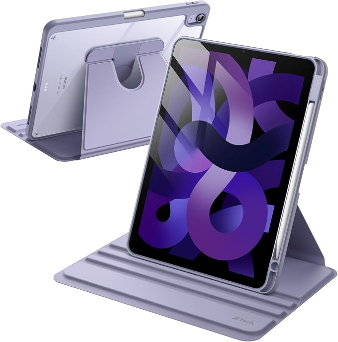 JETech Rotating Case ONLY for iPad Air 11-Inch M4/M3/M2 (2026/2025/2024) iPad Air 5/4 (2022/2020 5th/4th Generation 10.9-Inch) 360 Degree Rotation Protective Stand Cover Clear Back (Black)