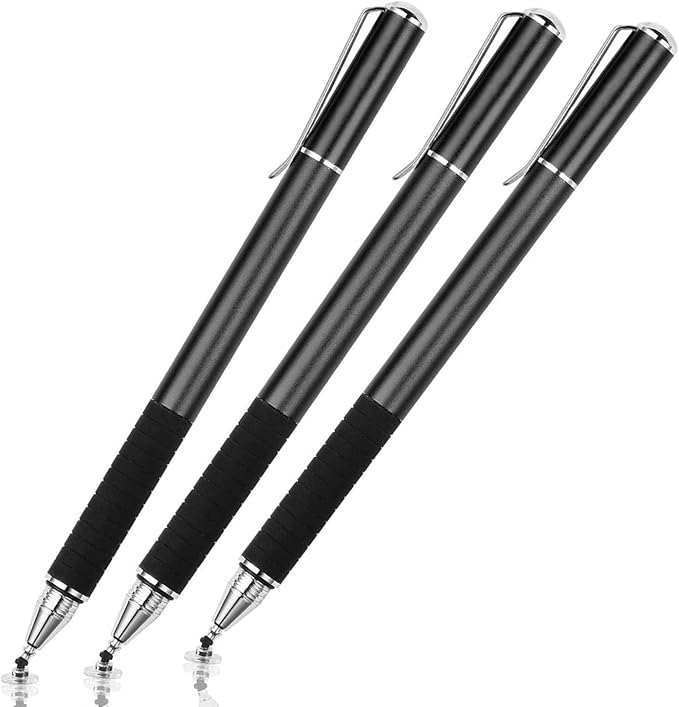 Capacitive Stylus Pen 2-in-1 Disc &amp Fiber Tip High Sensitivity &amp Precision Compatible with Switch iPad Samsung A8/A9/A11 Tablet &amp Other Android Tablets Black (Pack of 3)