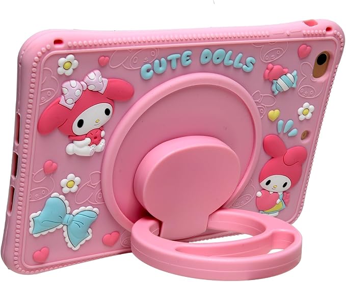 Cartoon Case for iPad mini 1/2/3/4/5 7.9，MONEHOYSY Cute Soft Silicone Kickstand [Drop ProofShock ProofAnti Slip] Back Stand Cover Case for Kids Children Teens Girls Boys (Kitty-1)