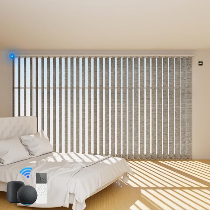 Blindify Motorized Vertical Blinds Compatible with Alexa Google Home, Blackout Sliding Door Shades Smart Vertical Blinds Remote Control Customize, Grey