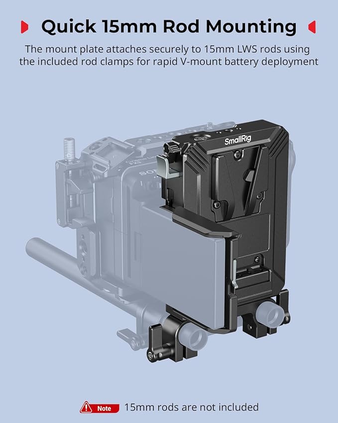 SMALLRIG V-Mount Battery Plate Kit for 15mm LWS Rods, with Dual Rod Clamp, LCD Screen Protector & Cable Clips, D-Tap & USB-C Supply, All-in One Camera Video Rig for Mirrorless/DSLR