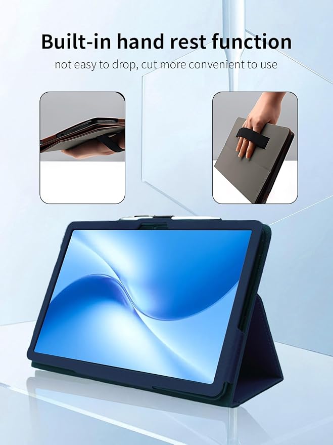 Case for DOOGEE U12 Tablet 12 inch Android 16 TabletsUYRUREL Leather Slim Folding Stand Cover with Hand Strap Magnet for Men Women Full ProtectionBlack.