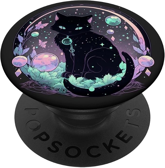Moon Phases Crystal Witchy Cute Black Cat Kawaii Pastel Goth PopSockets Adhesive PopGrip