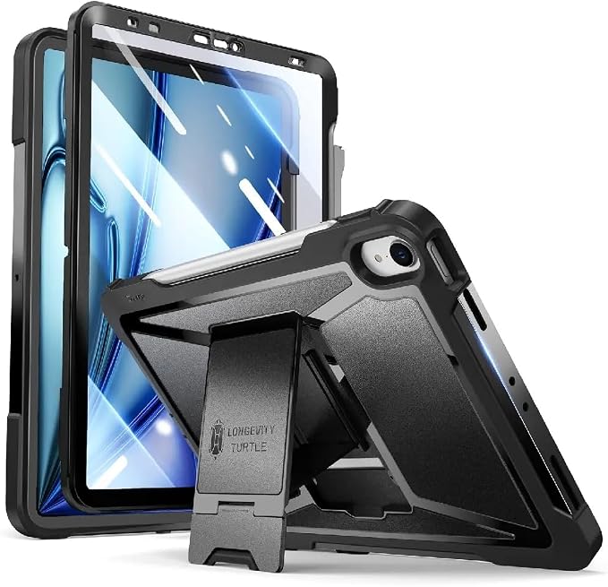 ZtotopCases for iPad Air 11 Inch M4/M3/M2 (2026/2025/2024) iPad Air 5th/4th Generation 10.9 Inch (2022/2020) Built-in Screen Protector Shockproof Cover+ Kickstand - Black
