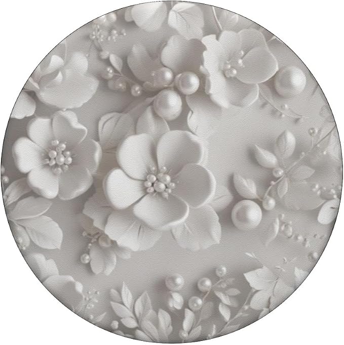 White Floral Pattern Illustration Print PopSockets Adhesive PopGrip