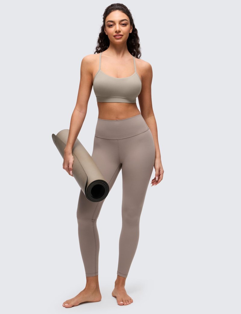 CRZ YOGA Butterluxe Y Back Sports Bras for Women - Padded Racerback Low Impact Spaghetti Thin Strap Workout Yoga Top Warm Ash Grey Large