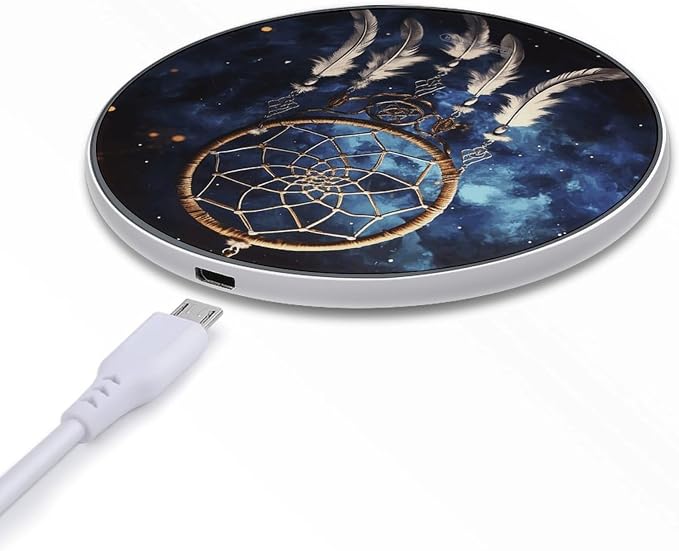 White Fantasy Dream Catcher Wireless Charger Fast Charging Pad | Anti-Slip Qi Certified Wireless Charging Pad for All Phones with Wireless Charging Function for Home Office Travel