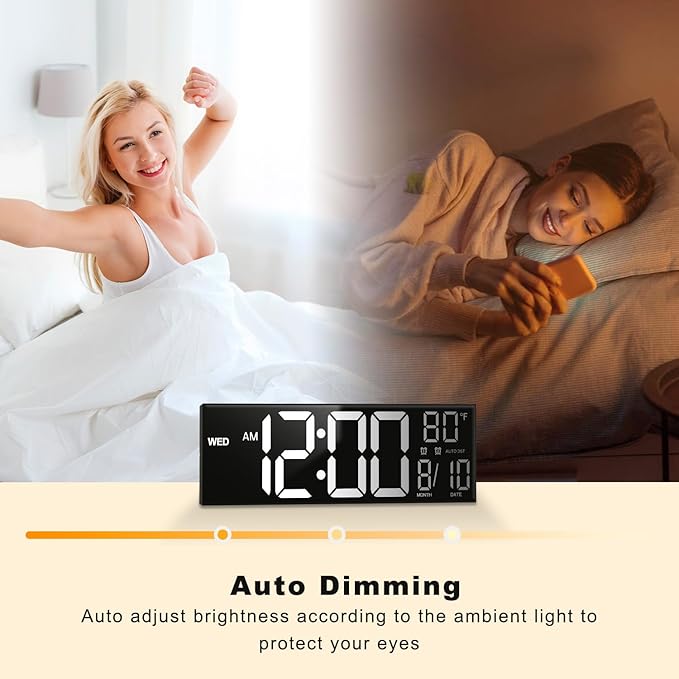 JALL 13" Large Digital Wall Mount Clock, Count Down Timer, Alarm, Big LED, DST, Temperature for Living Room Classroom Desk, Xmas, Birthday Gift for Senior Mom Dad, White