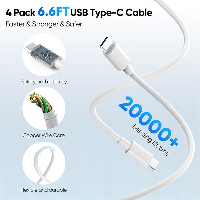 2 Pack USB C Charger Block 60W 4-Port GaN5 Super Fast Phone Charger Type C Charging Block PD 20W &amp QC 20W with 6.6FT USB C Cables for iPhone 17 Air/17/16/15 Pro Max Samsung Galaxy S24