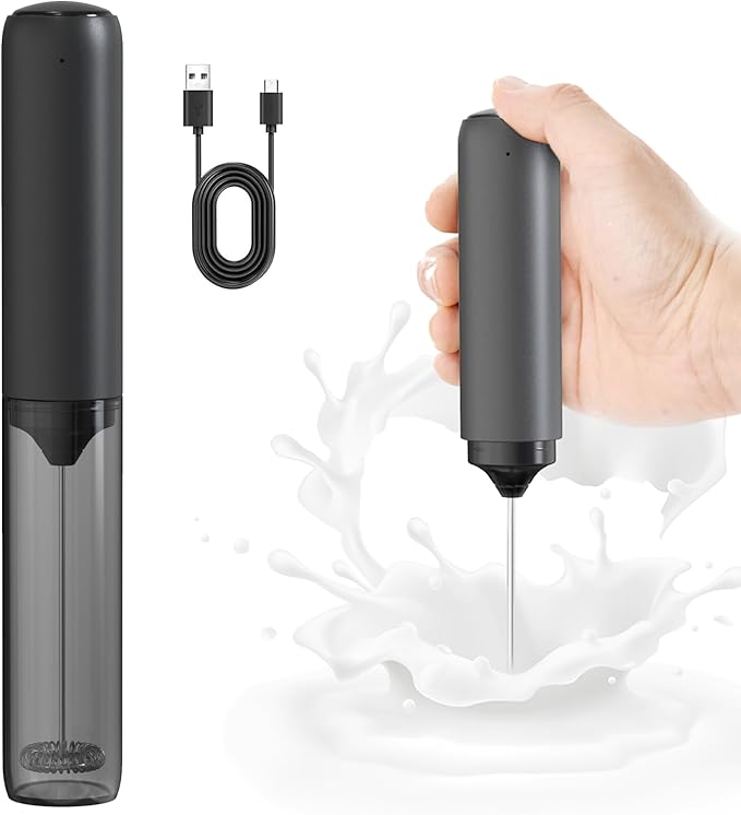 Soenglyun Rechargeable Milk Frother Handheld Foam Maker, Black