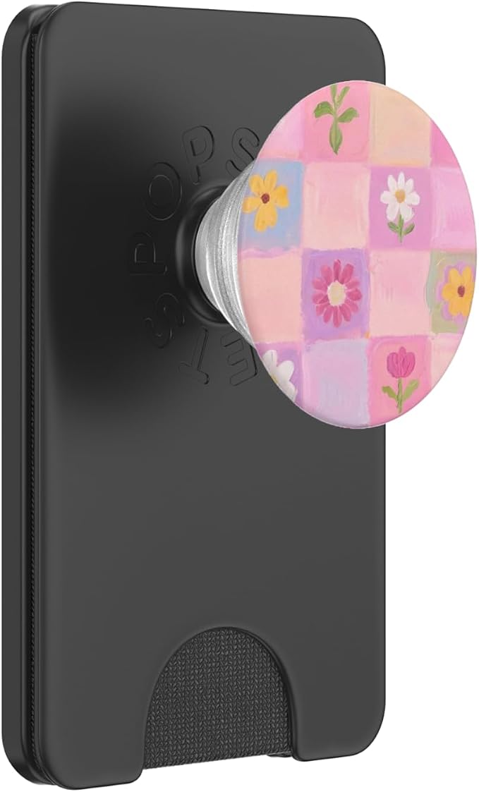 Pink Pastel Floral Check Pattern PopSockets PopWallet for MagSafe