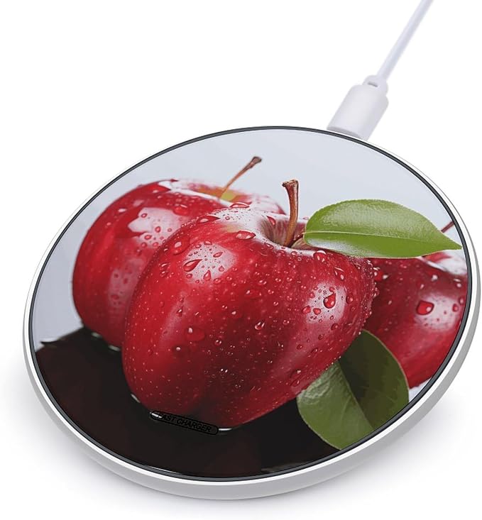Red Apple Fruit Wireless Charger 10W Qi-Certified Fast Wireless Charging Pad with USB Cable &amp LED Indicator Fashion Charger Mat Portable Charging Station for All Qi-Enabled Phones