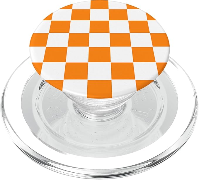 Checkered Orange and White Checkerboard Pattern Design Gift PopSockets Adhesive PopGrip