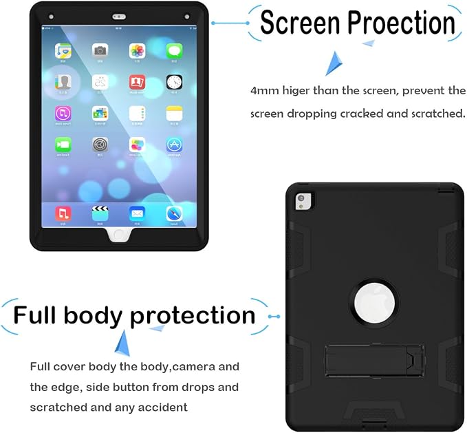 MAKEIT CASE for iPad Pro 9.7 inch Case iPad Air 2 Case Shock Absorption High Impact Resistant Hybrid Protective Tablet Cases Cover with Kickstand for iPad Air 2 / iPad Pro 9.7 2016 Release