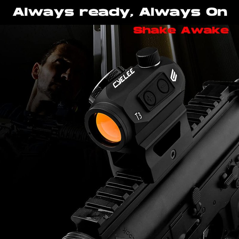 Cyelee T3 Red Dot Sight for Rifles, 1x20mm 2MOA Shake Awake Reflex Sight, Picatinny Gun Sight with Absolute Co Witness Riser