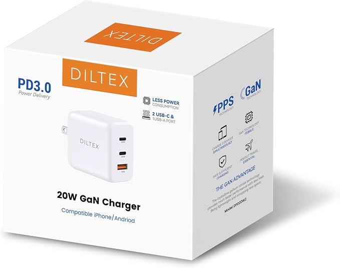 3USB Ports Gan 20W Foldable Charger 2 Pack - Compact Dual USB-C &amp USB-A Fast Charger with Smart Power Output for Safe Charging- Charging Block Compatible with Apple &amp Android Simultaneously