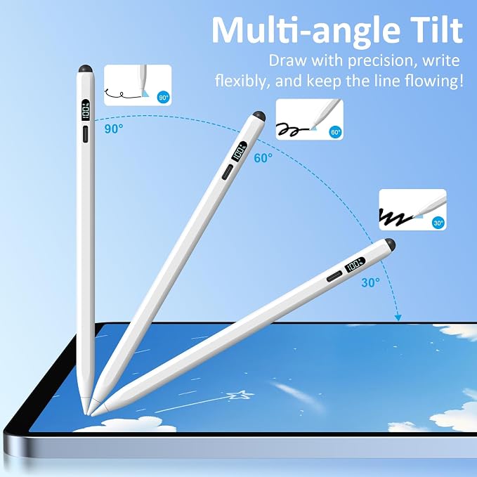 DIGIROOT iPad Apple Pencil 2025-2018 LED Power Display Stylus Pen for iPad | 3X Fast Charge Compatible for iPad A16 11/10/9/8/7/6 Pro 11/12.9/13''/M4 Air M3/M2/5/4/3 Mini 7/6/5