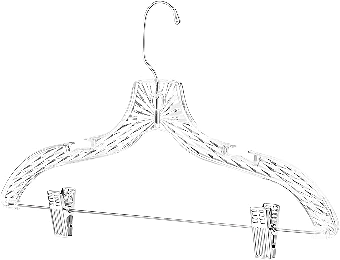 Clothes Hangers with Clips Plastic Set of 12 Pack Heavy Duty Hangers Dresses, T-Shirts Shirt Suit Hangers for Closet Organization Crystal Clear Hanger Pants Skirt Hanger Women and Men