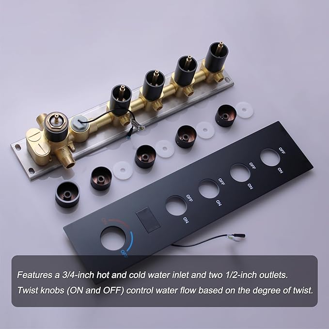 KATAIS Matte Black Shower System Digital Tempreature Display Thermostatic Shower Faucet Set with 12 inch Ceiling Mount and 8 inch Wall Mount Shower Head, with 6 PCS Body Jet and Handheld Spray