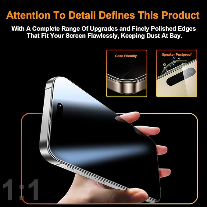 OneFish Screen Protector for iPhone 13 Pro Max / 14 Plus Privacy 4-Way 360° Anti-Spy Tempered Glass 9H Hardness HD Clear Anti-Fingerprint 3D Curved Edges Case-Friendly &amp Easy Installation