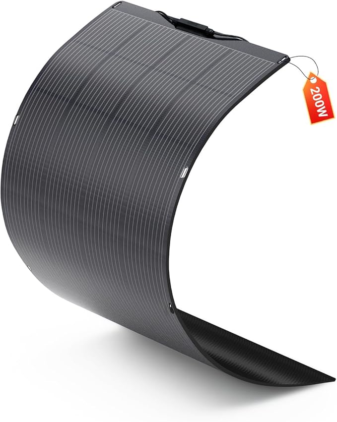 ALLPOWERS SF200 200W Flexible Solar Panel,Ultra-Thin 3mm Bendable Monocrystalline Solar Charger,25% Efficiency IP68 Waterproof for RV Roof,Camping,Marine Use,Compatible