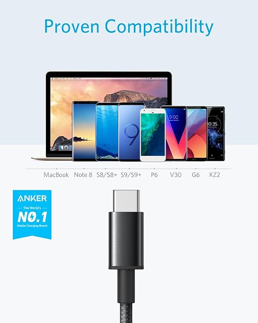Anker Cable [2 Pack 10ft] USB A to USB C Cable for iPhone 17 SeriesSamsung Galaxy S10 S10+ LG V30 Beats Fit Pro and More (Black).