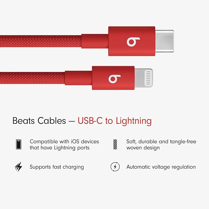 Beats 240W USB-C to USB-C Braided Cable Fast Charging Durable/Tangle Free Compatible with Apple and Android Devices (3 m/10 ft) – Bolt Black