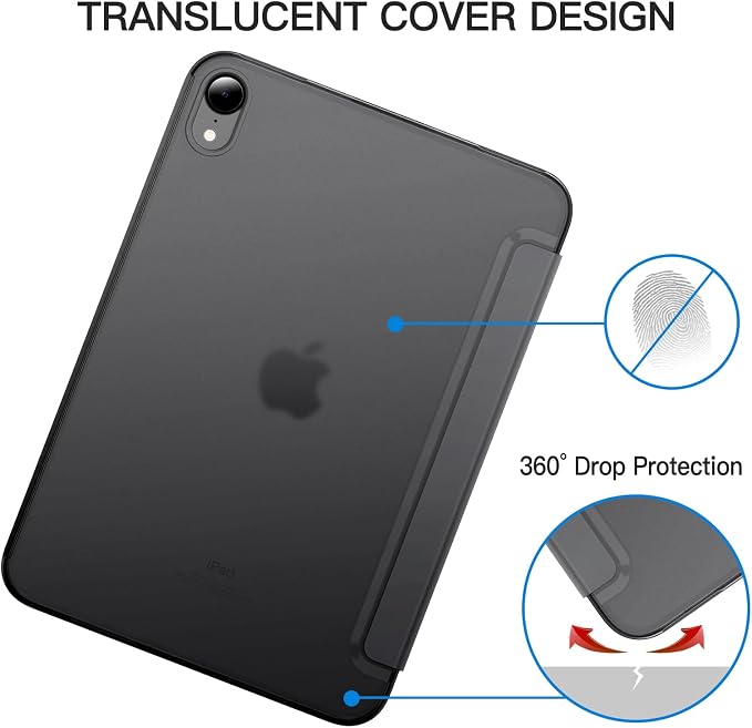 JETech Case Cover for iPad mini A17 Pro/6th Gen (2024/2021) Blue | Slim Translucent Back Design Tri-Fold Stand Auto Wake/Sleep Lightweight Shockproof Protection